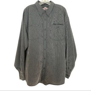 Harley Davidson Long Sleeve Button Down Pin-Stripe Black Biker Mechanic Shirt